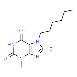 8-Bromo-7-hexyl-3-methyl-3,7-dihydro-purine-2,6-dione结构式