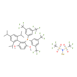 2-{双[3,5-双(三氟甲基)苯基]膦基}-3,6-二甲氧基-2',4',6'-三异丙基-1,1'-联苯金(I)双(三氟甲基磺酰基)亚胺结构式