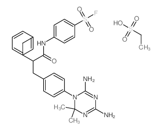 4-[[2-[[4-(4,6-diamino-2,2-dimethyl-1,3,5-triazin-1-yl)phenyl]methyl]-4-phenyl-butanoyl]amino]benzenesulfonyl fluoride; ethanesulfonic acid structure