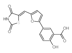 5-[5-[(Z)-(2,4-dioxo-1,3-thiazolidin-5-ylidene)methyl]furan-2-yl]-2-hydroxybenzoic acid Structure