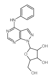 2-(5-anilino-2,4,8,9-tetrazabicyclo[4.3.0]nona-1,3,5,7-tetraen-9-yl)-5-(hydroxymethyl)oxolane-3,4-diol结构式