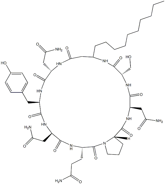 Cyclo[D-Tyr-D-Asp(NH2)-L-Glu(NH2)-L-Pro-D-Asp(NH2)-L-Ser-3-decyl-βAla-L-Asp(NH2)-] picture