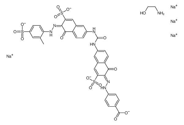 p-[[1-hydroxy-6-[[[[5-hydroxy-7-sulpho-6-[(4-sulpho-o-tolyl)azo]-2-naphthyl]amino]carbonyl]amino]-3-sulpho-2-naphthyl]azo]benzoic acid, sodium salt, compound with 2-aminoethanol结构式