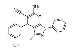 6-amino-4-(3-hydroxyphenyl)-3-methyl-1-phenyl-4H-pyrano[2,3-c]pyrazole-5-carbonitrile结构式