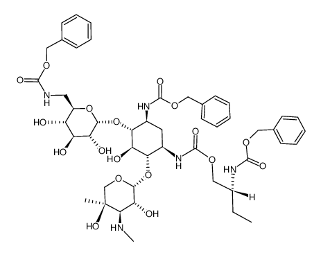 (2R)-3,6'-bis-N-benzyloxycarbonyl-1-N-(2-benzyloxycarbonylaminobutyloxycarbonyl)gentamicin B Structure