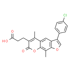 3-[3-(4-chlorophenyl)-5,9-dimethyl-7-oxo-pyrano[5,6-f][1]benzoxol-6-yl]propanoic acid structure
