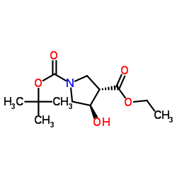 (3S,4R)-1-叔丁基3-乙基4-羟基吡咯烷-1,3-二羧酸酯结构式