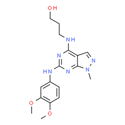 3-({6-[(3,4-dimethoxyphenyl)amino]-1-methyl-1H-pyrazolo[3,4-d]pyrimidin-4-yl}amino)propan-1-ol结构式