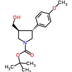 反式-3-(羟甲基)-4-(4-甲氧基苯基)吡咯烷-1-羧酸叔丁酯结构式