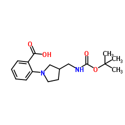 2-{3-[({[(2-Methyl-2-propanyl)oxy]carbonyl}amino)methyl]-1-pyrrolidinyl}benzoic acid Structure
