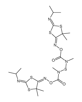 [(E)-(5,5-dimethyl-2-propan-2-ylimino-1,3-dithiolan-4-ylidene)amino] N-[[(E)-(5,5-dimethyl-2-propan-2-ylimino-1,3-dithiolan-4-ylidene)amino]oxycarbonyl-methylamino]sulfanyl-N-methylcarbamate结构式