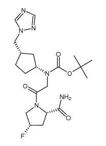 (2S,4S)-1-{2-[(3S,1R)-3-(1H-1,2,4-triazol-1-ylmethyl)cyclopentyl-N-BOC-amino]acetyl}-4-fluoropyrrolidine-2-carboxamide结构式