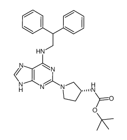 {(R)-1-[6-(2,2-diphenyl-ethylamino)-9H-purin-2-yl]-pyrrolidin-3-yl}-carbamic acid tert-butyl ester结构式