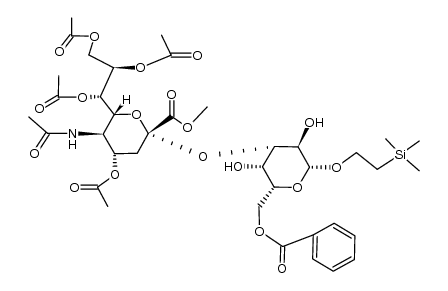 2-(trimethylsilyl)ethyl O-(methyl 5-acetamido-4,7,8,9-tetra-O-acetyl-3,5-dideoxy-D-glycero-α-D-galacto-2-nonulopyranosylonate)-(2->3)-6-O-benzoyl-β-D-galactopyranoside结构式