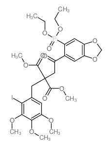 Propanedioic acid,[2-[6-(diethoxyphosphinyl)-1,3-benzodioxol-5-yl]-2-oxoethyl][(2-iodo-3,4,5-trimethoxyphenyl)methyl]-,dimethyl ester (9CI) picture