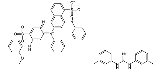hydrogen 9-[(2-methoxyphenyl)amino]-7-phenyl-5-(phenylamino)-4,10-disulphonatobenzo[a]phenazinium, compound with N,N'-bis(m-tolyl)guanidine (1:1) Structure