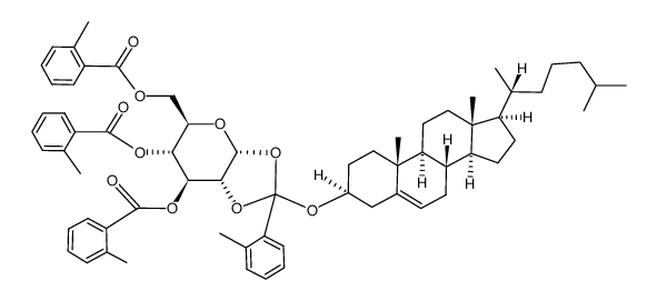 1,2-<α-(5-Cholesten-3β-yloxy)-2-methylbenzyliden>-3,4,6-tri-O-(o-toluoyl)-α-D-glucopyranose结构式