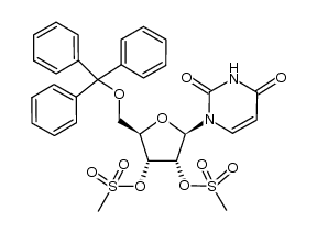 1-[2,3-di-O-(metanesulfonyl)-5-O-(triphenylmethyl)-β-D-ribofuranosyl]pyrimidine-2,4(1H,3H)-dione Structure