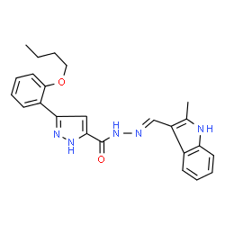 (E)-3-(2-butoxyphenyl)-N-((2-methyl-1H-indol-3-yl)methylene)-1H-pyrazole-5-carbohydrazide结构式
