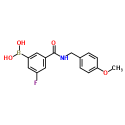 (3-fluoro-5-((4-Methoxybenzyl)carbamoyl)phenyl)boronic acid structure