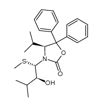 (S)-3-((1S,2S)-2-hydroxy-3-methyl-1-methylsulfanyl-butyl)-4-isopropyl-5,5-diphenyl-oxazolidin-2-one Structure