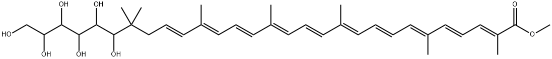 1,2-Dihydro-1-(1,2,3,4,5,6-hexahydroxyhexyl)-8'-apo-ψ,ψ-caroten-8'-oic acid methyl ester结构式