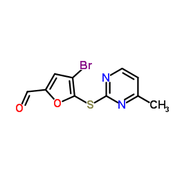 4-BROMO-5-(4-METHYL-PYRIMIDIN-2-YLSULFANYL)-FURAN-2-CARBALDEHYDE结构式