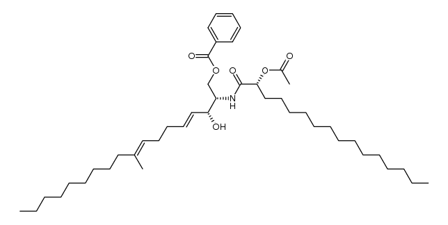(4E,8E,2S,3R,2'R)-N-2'-acetoxyhexadecanoyl-1-O-benzoyl-9-methyl-4,8-sphingadienine结构式