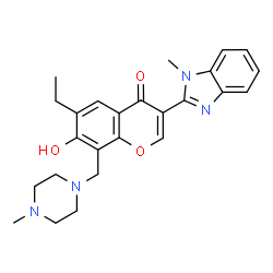 6-ethyl-7-hydroxy-3-(1-methyl-1H-benzo[d]imidazol-2-yl)-8-((4-methylpiperazin-1-yl)methyl)-4H-chromen-4-one结构式