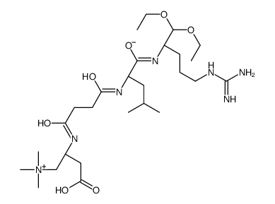 (3R)-3-[[4-[[(2S)-1-[[(2S)-5-(diaminomethylideneamino)-1,1-diethoxypentan-2-yl]amino]-4-methyl-1-oxopentan-2-yl]amino]-4-oxobutanoyl]amino]-4-(trimethylazaniumyl)butanoate Structure