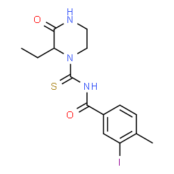 N-(2-ethyl-3-oxopiperazine-1-carbothioyl)-3-iodo-4-methylbenzamide structure