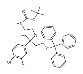 tert-butyl (2-((2-(3,4-dichlorophenyl)-1-iodo-4-(trityloxy)butan-2-yl)oxy)ethyl)carbamate Structure
