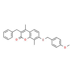 3-benzyl-7-[(4-methoxyphenyl)methoxy]-4,8-dimethylchromen-2-one结构式
