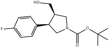 tert-butyl trans-3-(4-fluorophenyl)-4-(hydroxymethyl)pyrrolidine-1-carboxylate structure