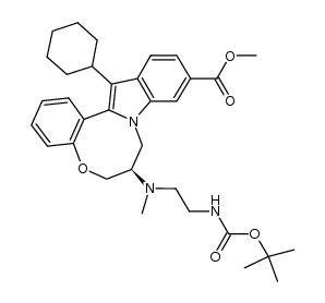 methyl (7R)-7-[{2-[(tert-butoxycarbonyl)amino]ethyl}(methyl)amino]-14-cyclohexyl-7,8-dihydro-6H-indolo[1,2-e][1,5]benzoxazocine-11-carboxylate结构式