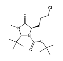 (2R,5R)-2-t-butyl-1-t-butyloxycarbonyl-5-(3-chloropropyl)-3-methyl-4-imidazolidinone结构式