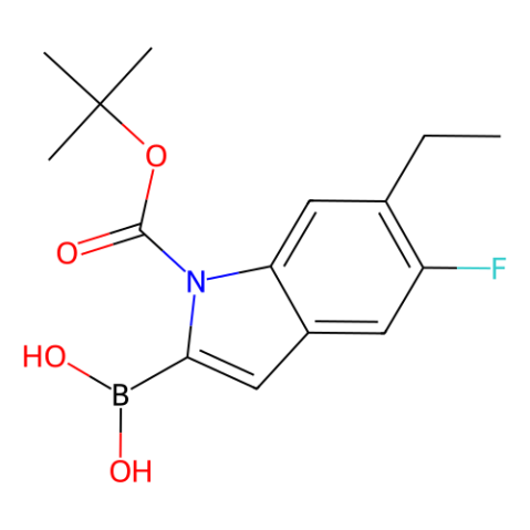 (6-Ethyl-5-fluoro-1-{[(2-methyl-2-propanyl)oxy]carbonyl}-1H-indol -2-yl)boronic acid结构式