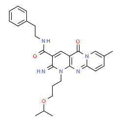 2-imino-1-(3-isopropoxypropyl)-8-methyl-5-oxo-N-(2-phenylethyl)-1,5-dihydro-2H-dipyrido[1,2-a:2,3-d]pyrimidine-3-carboxamide structure
