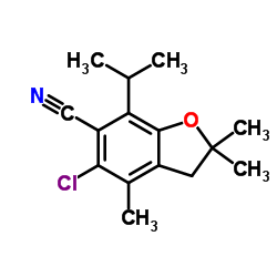 5-Chloro-7-isopropyl-2,2,4-trimethyl-2,3-dihydro-1-benzofuran-6-carbonitrile结构式