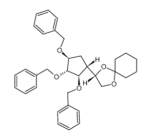 (2S)-2-[(1R,2R,3R,4S)-2,3,4-tris(benzyloxy)cyclopent-1-yl]-1,4-dioxaspiro[4.5]decane结构式