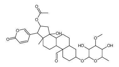[3-(3,5-dihydroxy-4-methoxy-6-methyloxan-2-yl)oxy-10-formyl-14-hydroxy-13-methyl-17-(6-oxopyran-3-yl)-1,2,3,4,5,6,7,8,9,11,12,15,16,17-tetradecahydrocyclopenta[a]phenanthren-16-yl] acetate Structure