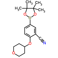 2-(TETRAHYDRO-2H-PYRAN-4-YLOXY)-5-(4,4,5,5-TETRAMETHYL-1,3,2-DIOXABOROLAN-2-YL)BENZONITRILE Structure