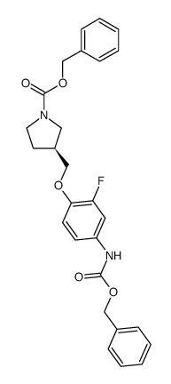 (S)-3-(4-Benzyloxycarbonylamino-2-fluoro-phenoxymethyl)-pyrrolidine-1-carboxylic acid benzyl ester结构式