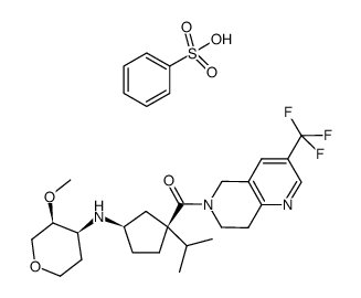 ((1R,3S)-3-isopropyl-3-{[3-(trifluoromethyl)-7,8-dihydro-1,6-naphthyridin-6(5H)-yl]carbonyl}cyclopentyl)-[(3S,4S)-3-methoxytetrahydro-2H-pyran-4-yl]amine benzenesulfonate结构式