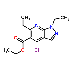 Ethyl 4-chloro-1,6-diethyl-1H-pyrazolo[3,4-b]pyridine-5-carboxylate结构式