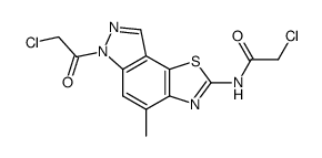 2-chloro-N-[6-(2-chloro-acetyl)-4-methyl-6H-pyrazolo[4',3':3,4]benzo[1,2-d]thiazol-2-yl]-acetamide Structure