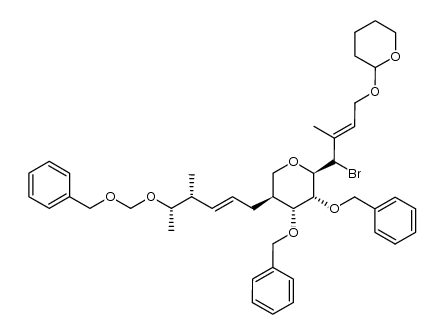 (2R,3R,4R,5S)-3,4-bis(benzyloxy)-5-((4R,5S,E)-5-((benzyloxy)methoxy)-4-methylhex-2-en-1-yl)-2-((1S,E)-1-bromo-2-methyl-4-((tetrahydro-2H-pyran-2-yl)oxy)but-2-en-1-yl)tetrahydro-2H-pyran结构式