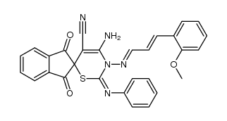 4'-amino-3'-(((E)-3-(2-methoxyphenyl)allylidene)amino)-1,3-dioxo-2'-(phenylimino)-1,2',3,3'-tetrahydrospiro[indene-2,6'-[1,3]thiazine]-5'-carbonitrile Structure