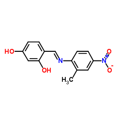 4-{(E)-[(2-Methyl-4-nitrophenyl)imino]methyl}-1,3-benzenediol结构式