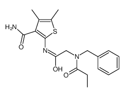 3-Thiophenecarboxamide,4,5-dimethyl-2-[[[(1-oxopropyl)(phenylmethyl)amino]acetyl]amino]-(9CI) Structure
